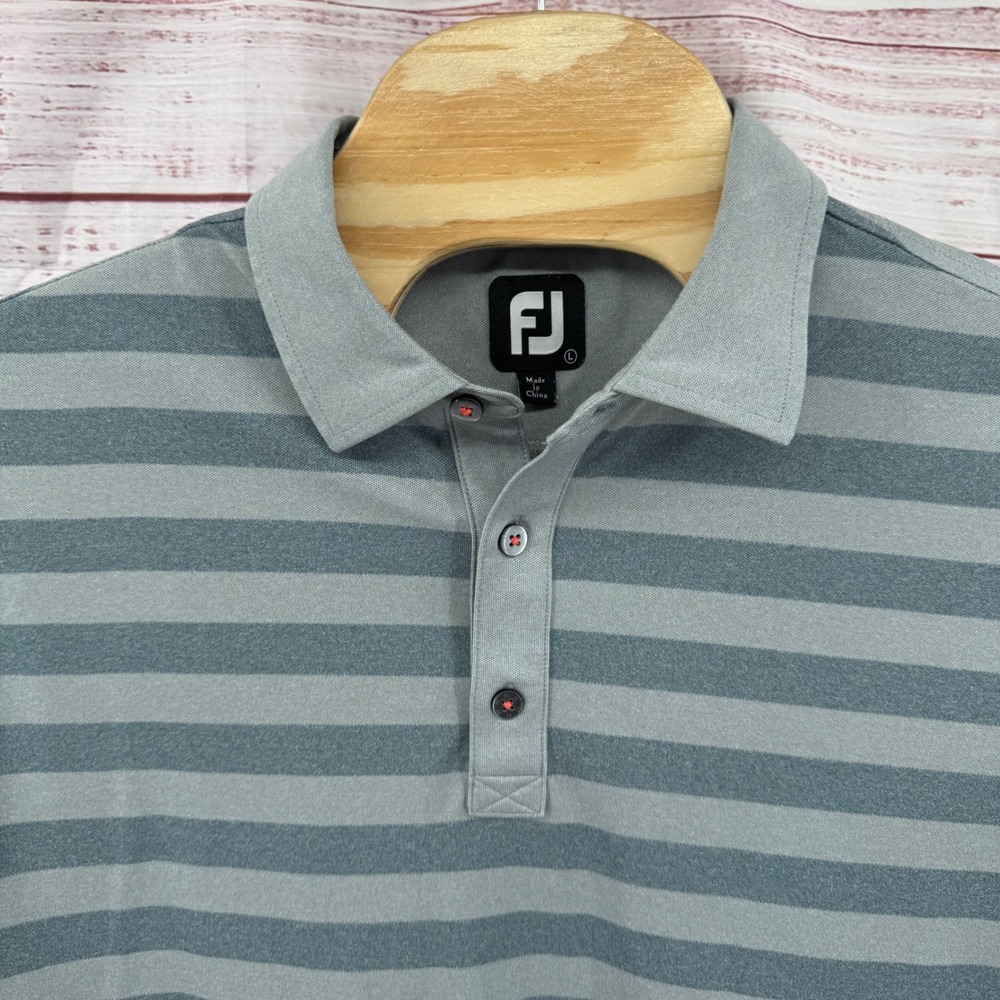 FootJoy Golf Polo Shirt Mens Size Large Grey Striped Performance Casual Preppy